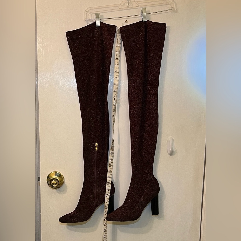 Thigh High Sparkle High-Heel Boots - Burgundy made for those long legs Size 7